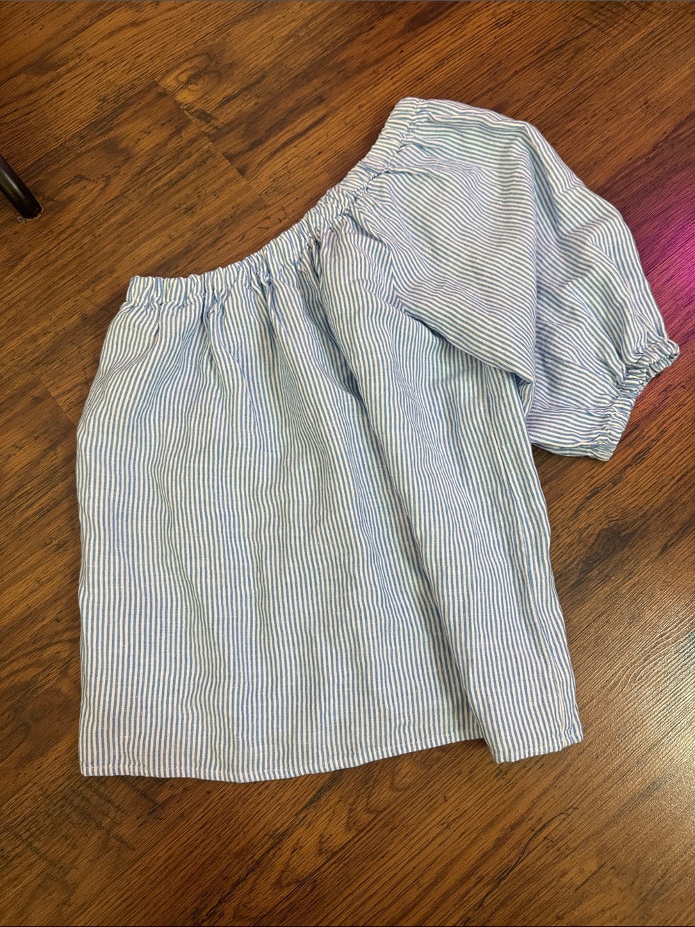 LOFT Light Blue and White Striped One-Shoulder Skirt 1.T